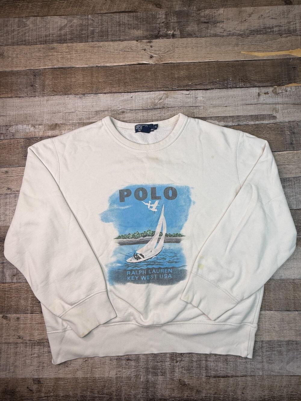 Polo Ralph Lauren Key West Sailboat Mens XL Crewneck Sweatshirt White Beach